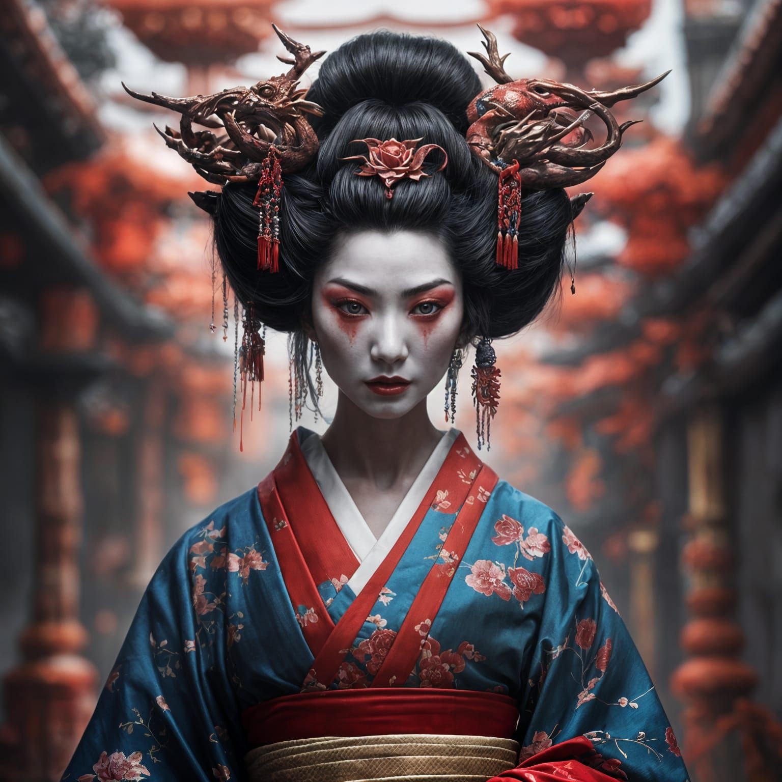 Demonic Geisha in Detailed Fantasy Concept Art