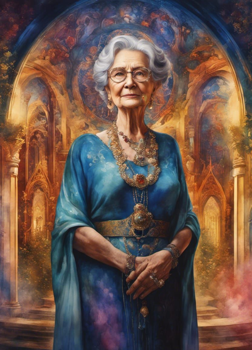 Ethereal Portrait: Woman with Our Lady, Watercolor Painting