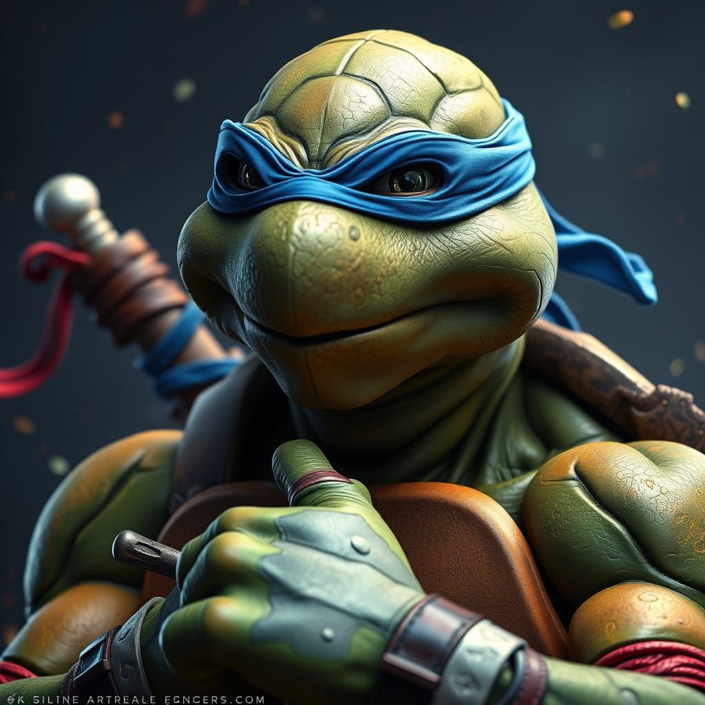 Leonardo, the Blue Masked Turtle, in Epic Fantasy Art
