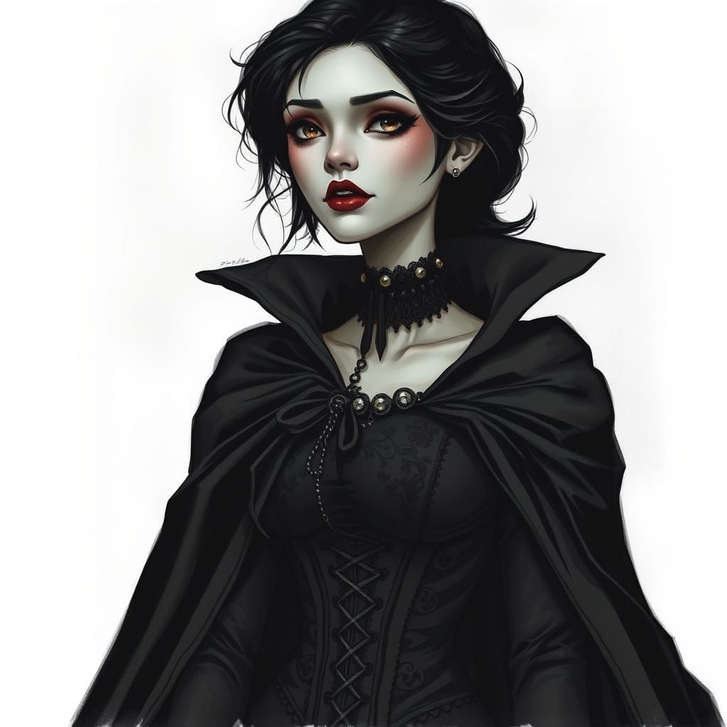 Ethereal Gothic Vampire in Dark, Mysterious Attire