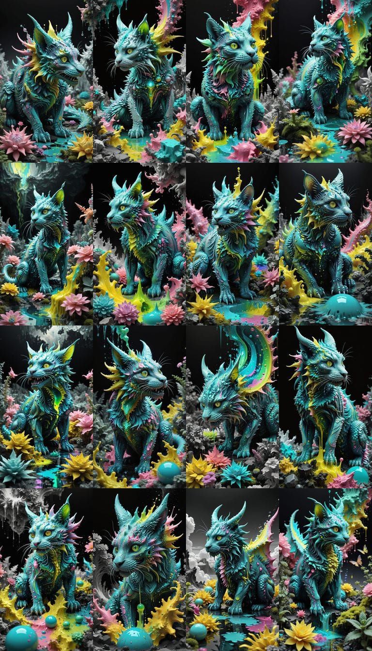 Glitch Dragon Cat Emerges in Surreal Landscape