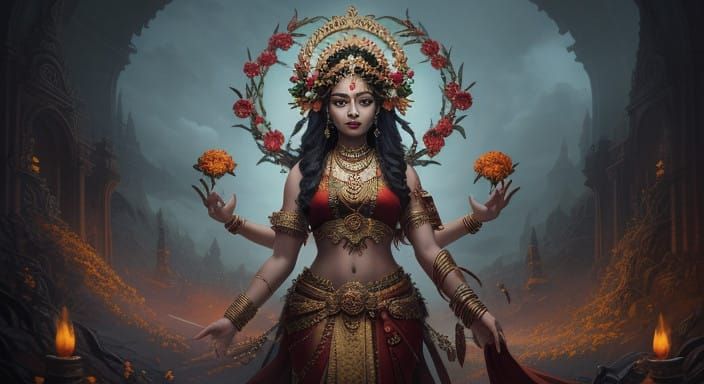 Stunning Digital Goddess in Floral Wreath