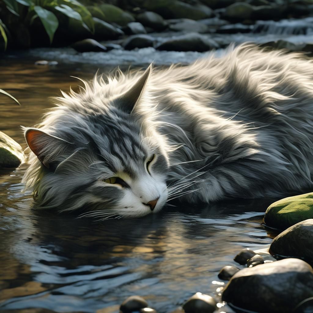 Hyperrealistic Cat Sleeping in Smoky Mountains