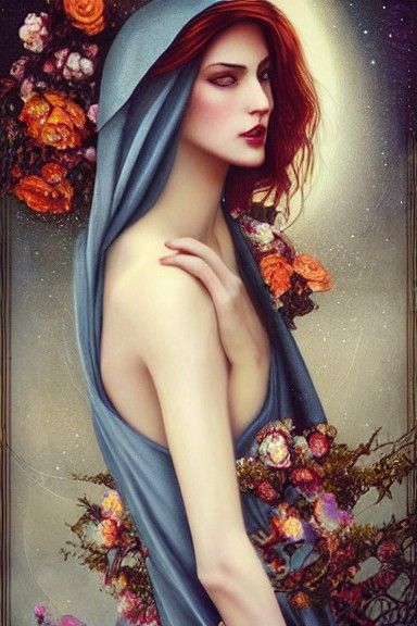 Gothic Odalisque with Flowers in Winter Hues