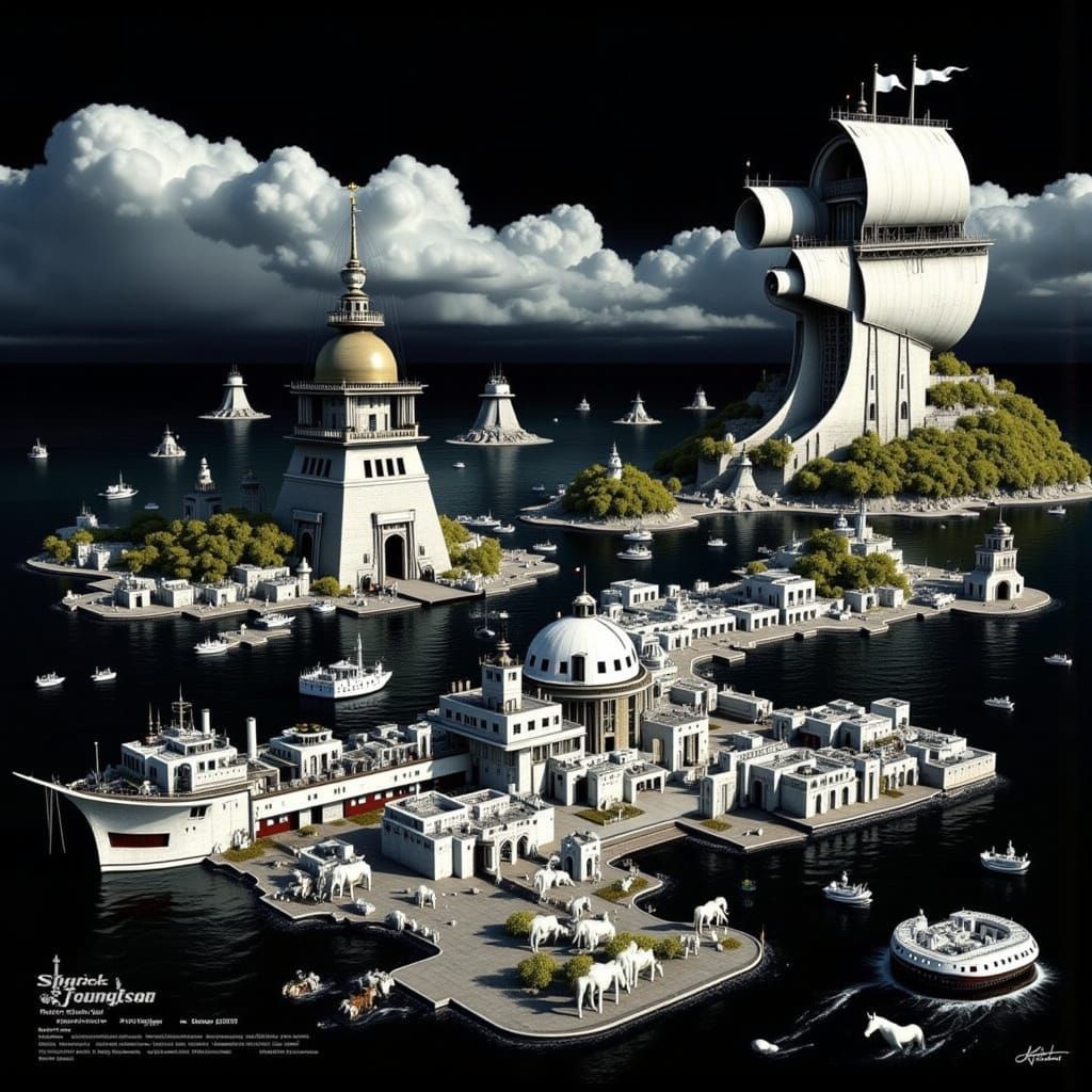 Photorealistic Harbor Scene with Dramatic Lighting