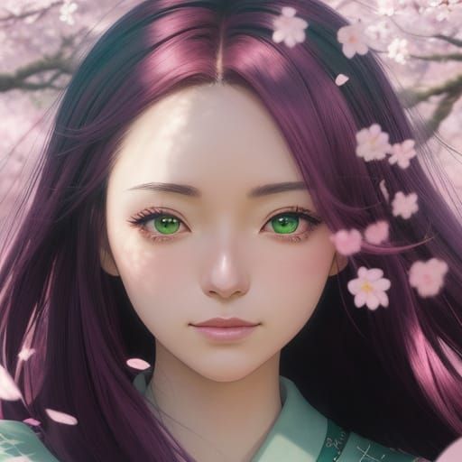 Whimsical Anime Girl Witch in Cherry Blossom Park