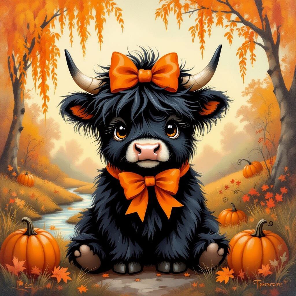 Cute Halloween Highland Cow in Ethereal Mist