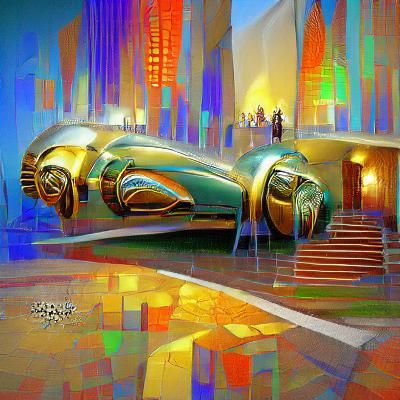 Colorful Art Deco Scene in Acrylic Style