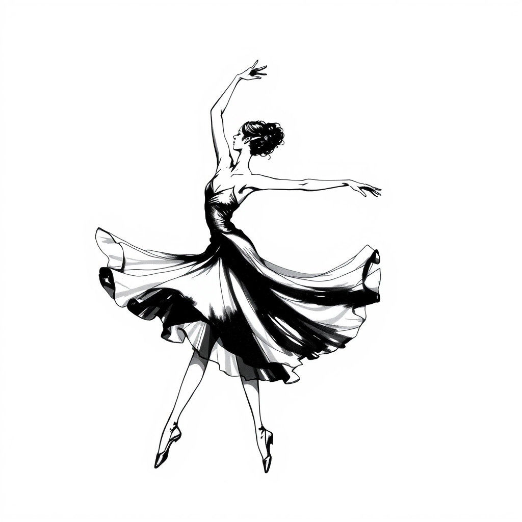 Ink art sketch of an elegant dancer