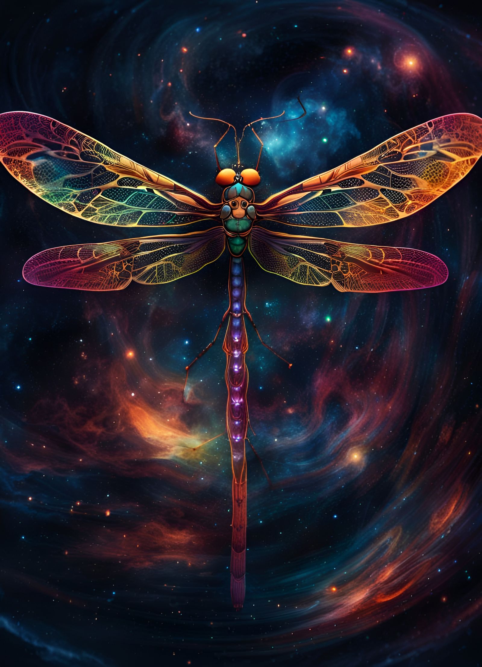 Astral Dragonfly in Space: Celestial Filigree Illustration