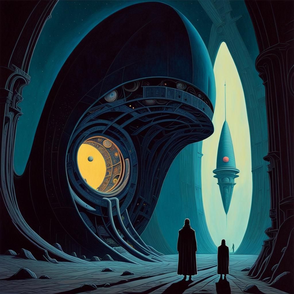 Moebius Style Dark Gothic Sci-Fi Painting