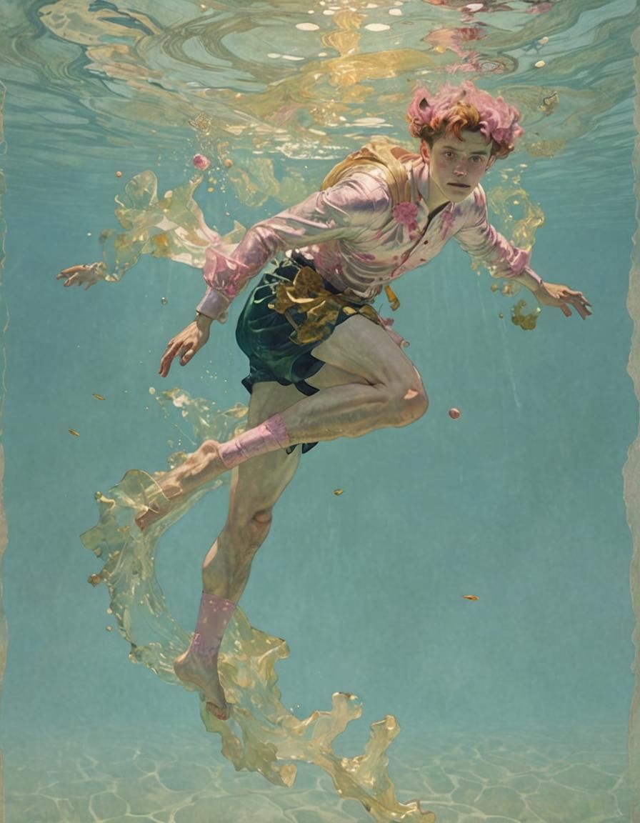 Luminous Swimmer in Glowing Pastel Hues