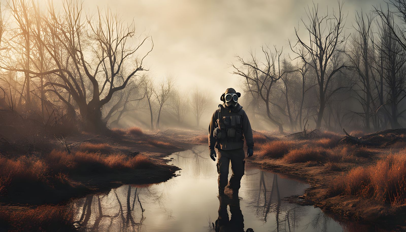 Vibrant Post-Apocalyptic Survivor in a Desolate Swamp