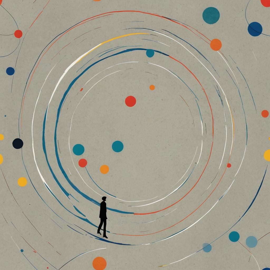 Person Going Round in Circles: Minimalist Illustration