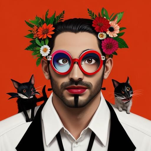 Surreal Man with Demon in Pop Surrealism Collage Style