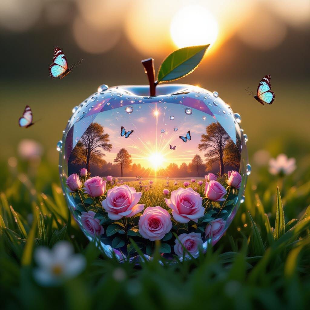 Diamond Apple with Rose Garden and Butterflies at Dawn