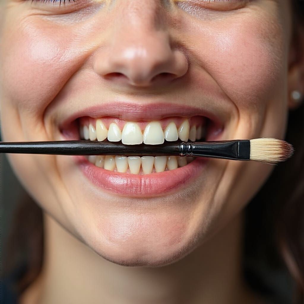 Smiling Woman with Calligraphy Brush Portrait
