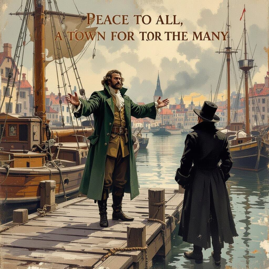 Dock Town Peace Proclamation in Impressionist Style