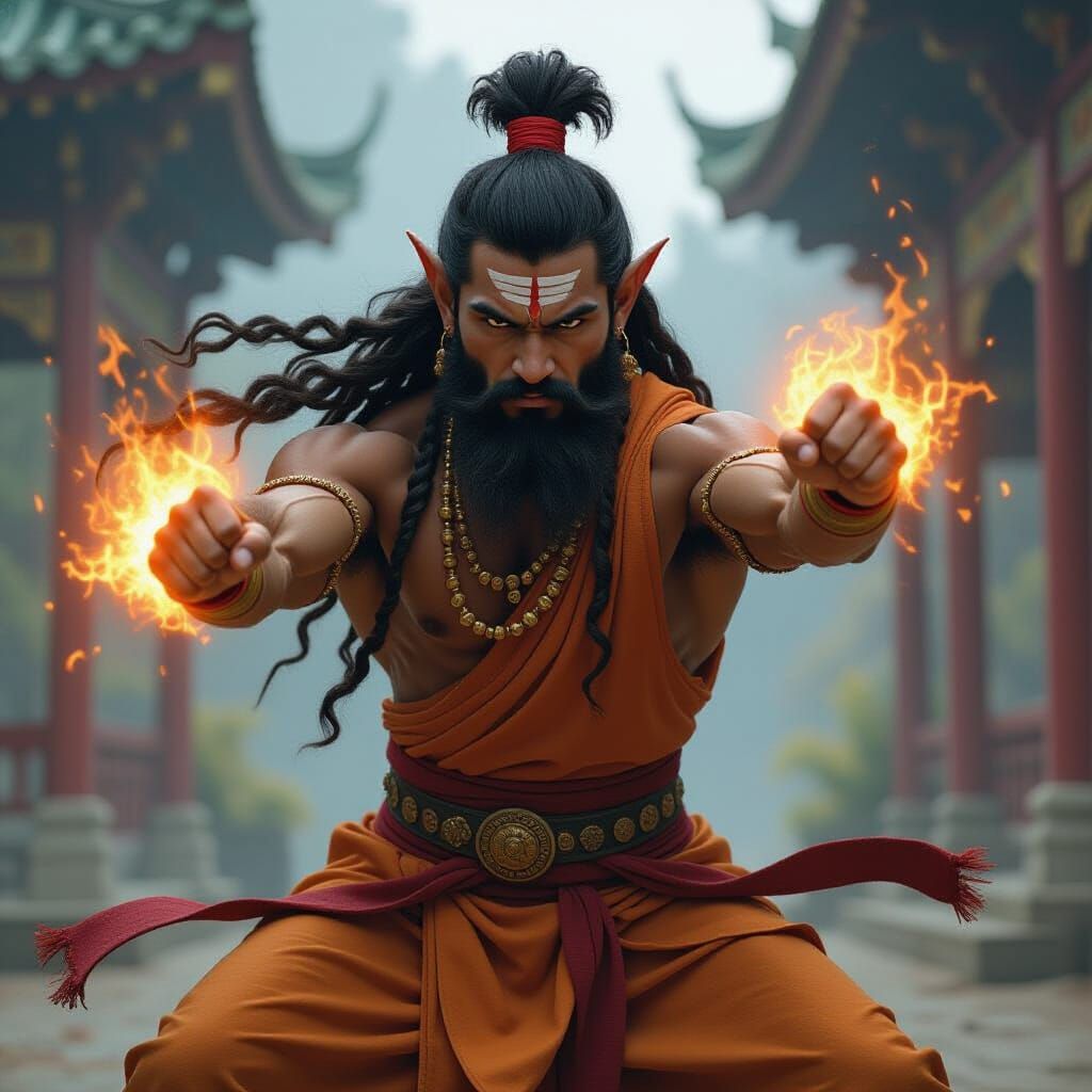 Dynamic Wood Elf Druid Martial Arts in Cinematic Style