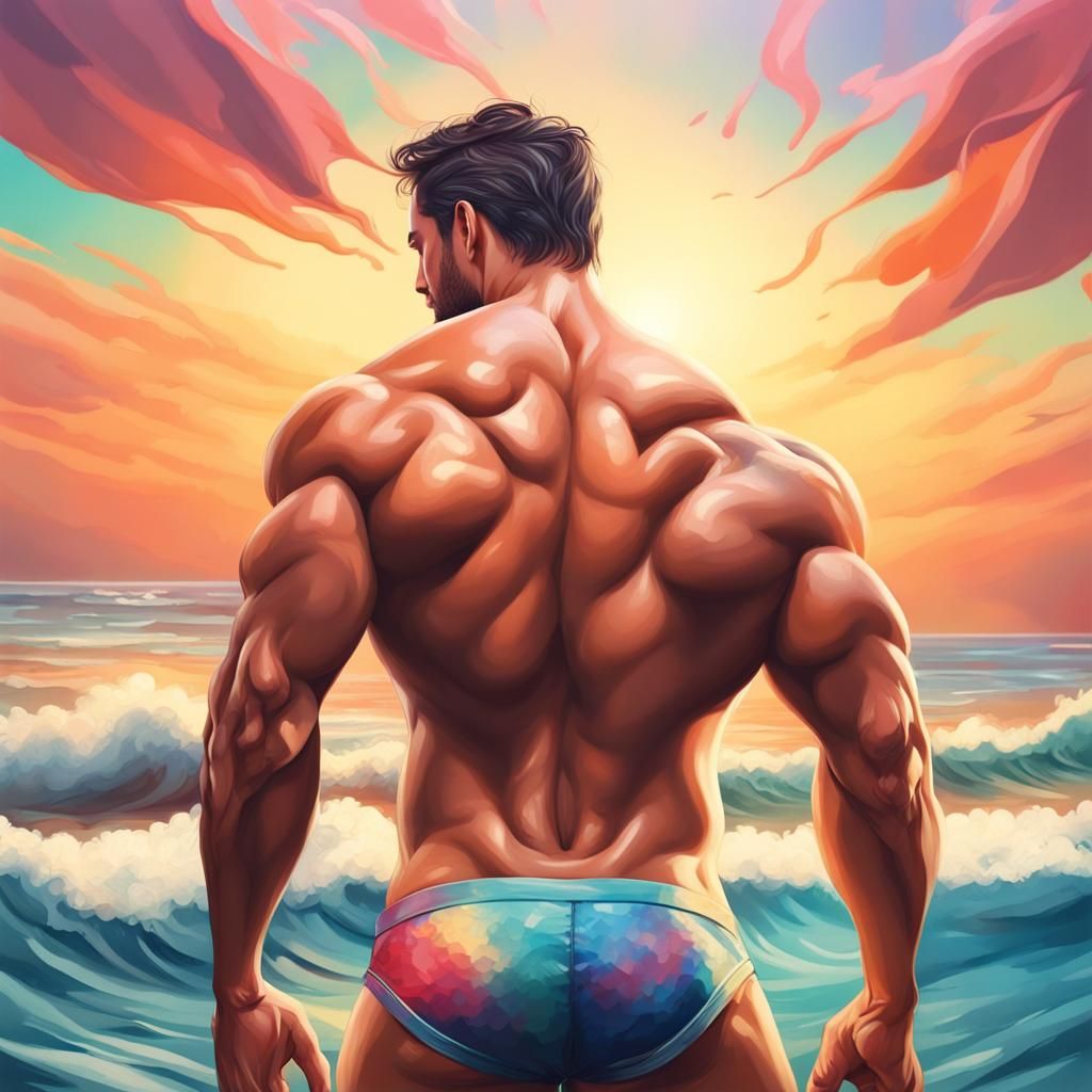 Hyperrealistic Beach Scene with Man and Woman