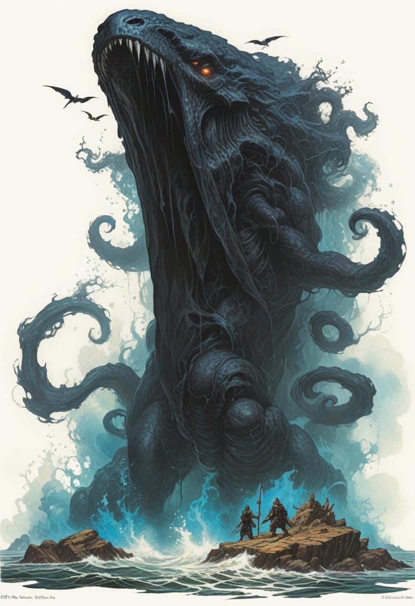 Sinister Black Water Elemental in Heroic Fantasy Style