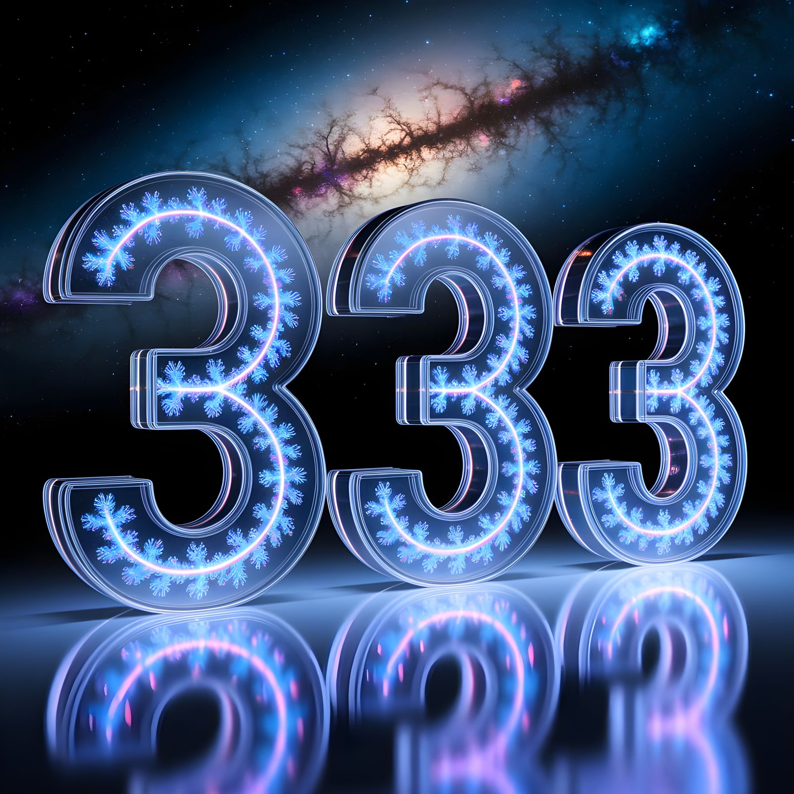 Hyperrealistic Glass '333' in Bioluminescent Bloom