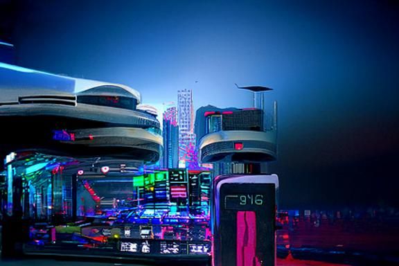 Neon Tech Cityscape in Cyberpunk Style