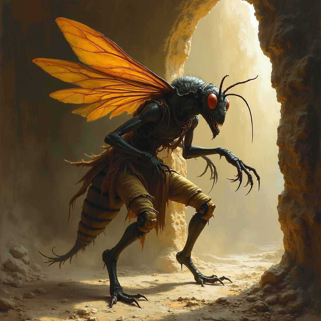 Wasp Creature Hybrid Terror in Oil Painting Style