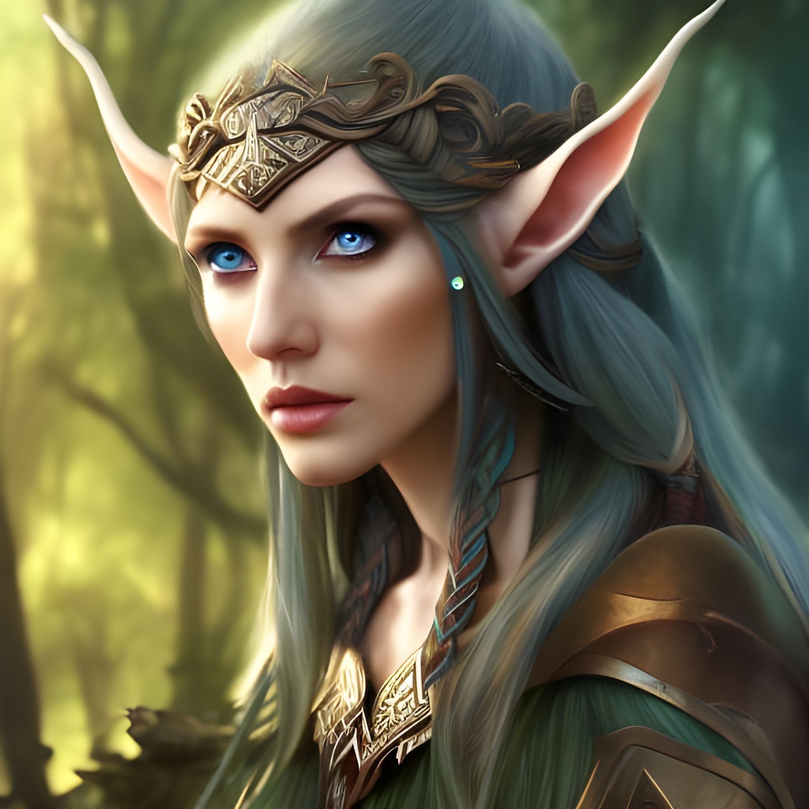 Fantasy Elf Druid Portrait with Wizard Staff