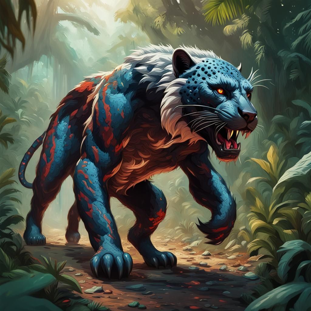 Werejaguar Stroll: Hyperrealistic Jungle Concept Art