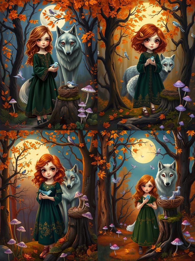 Mystical Autumn Forest Scene in Storybook Style