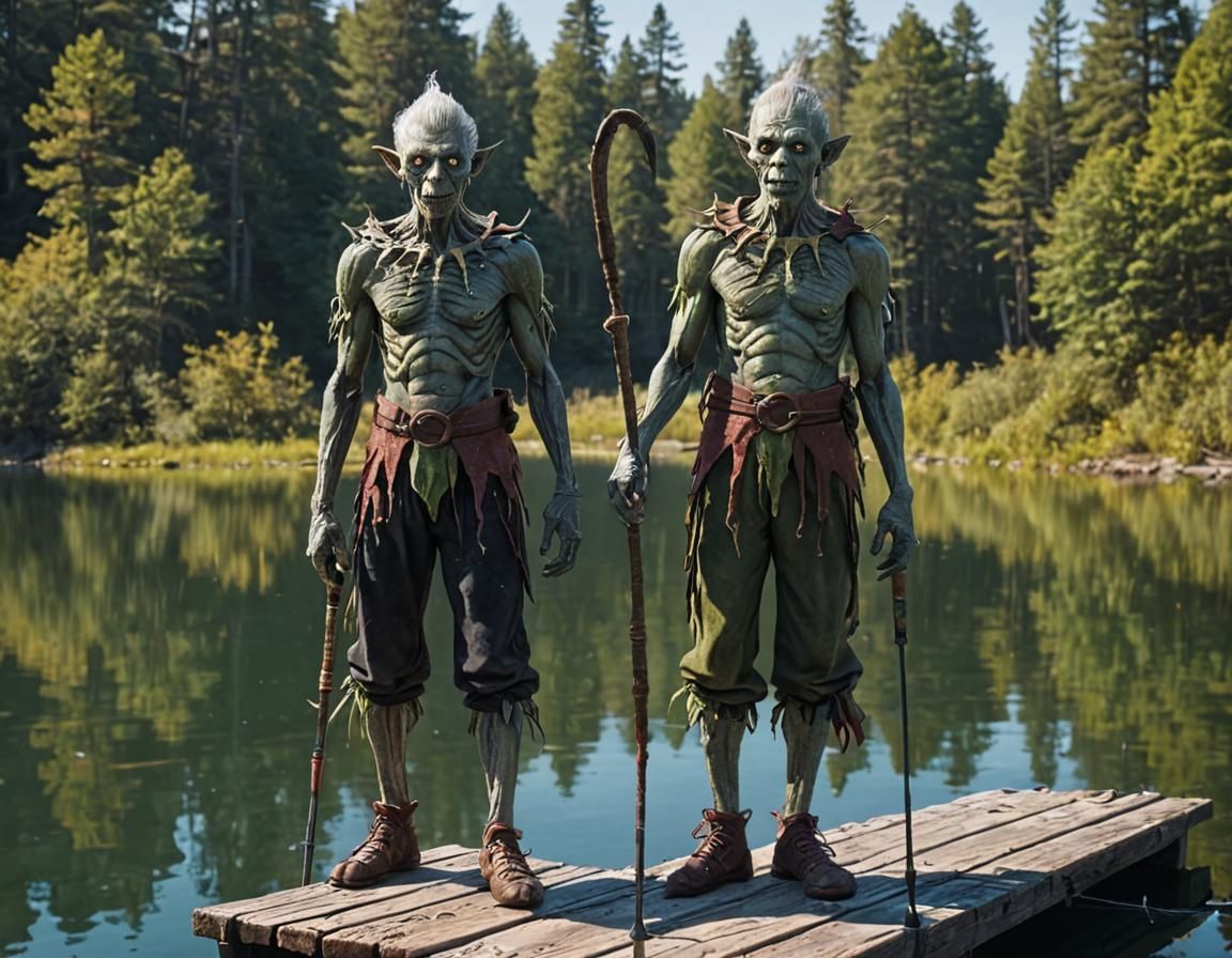 Zombies as Elves Fishing: Digital Art