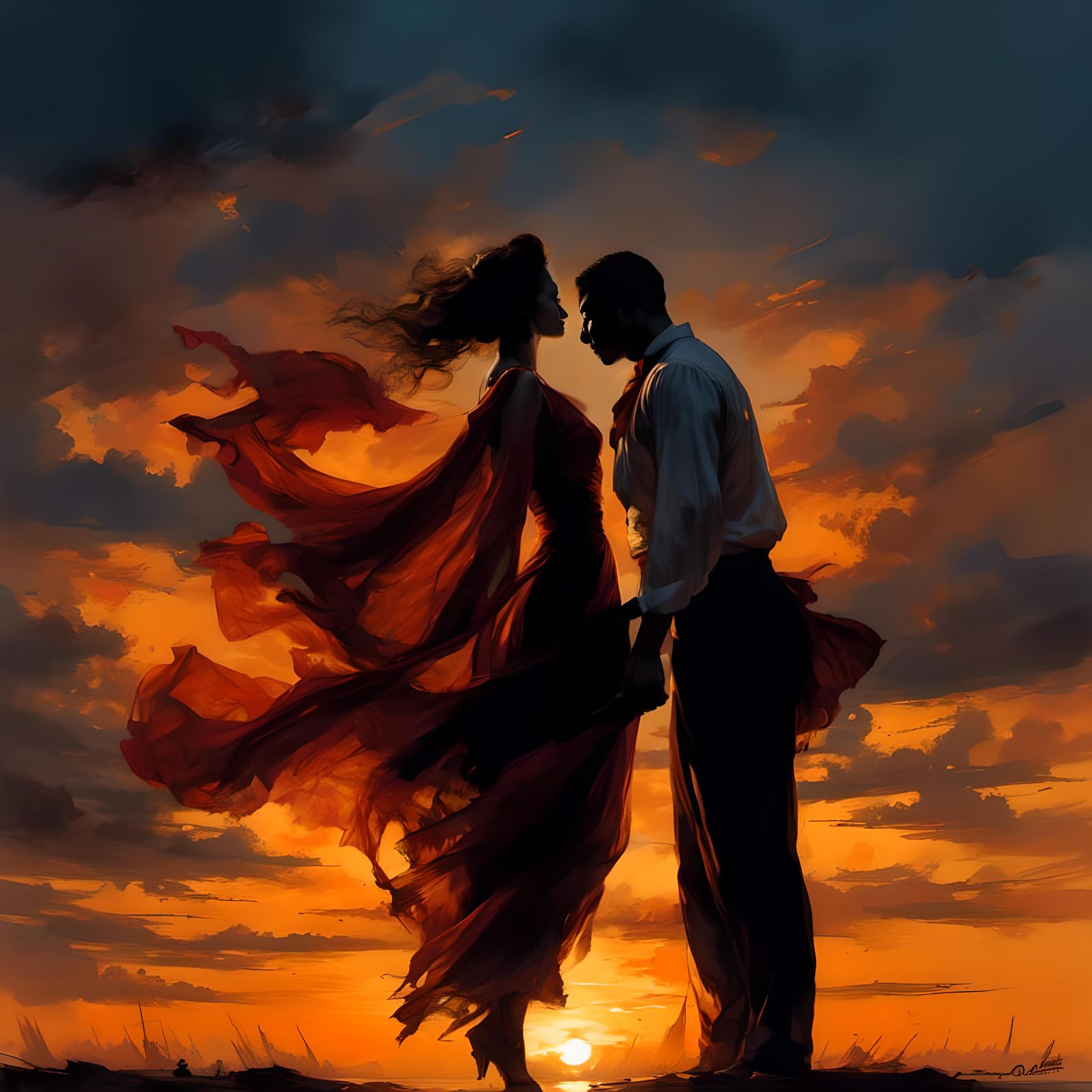 Fiery Sunset with Volumetric Lighting