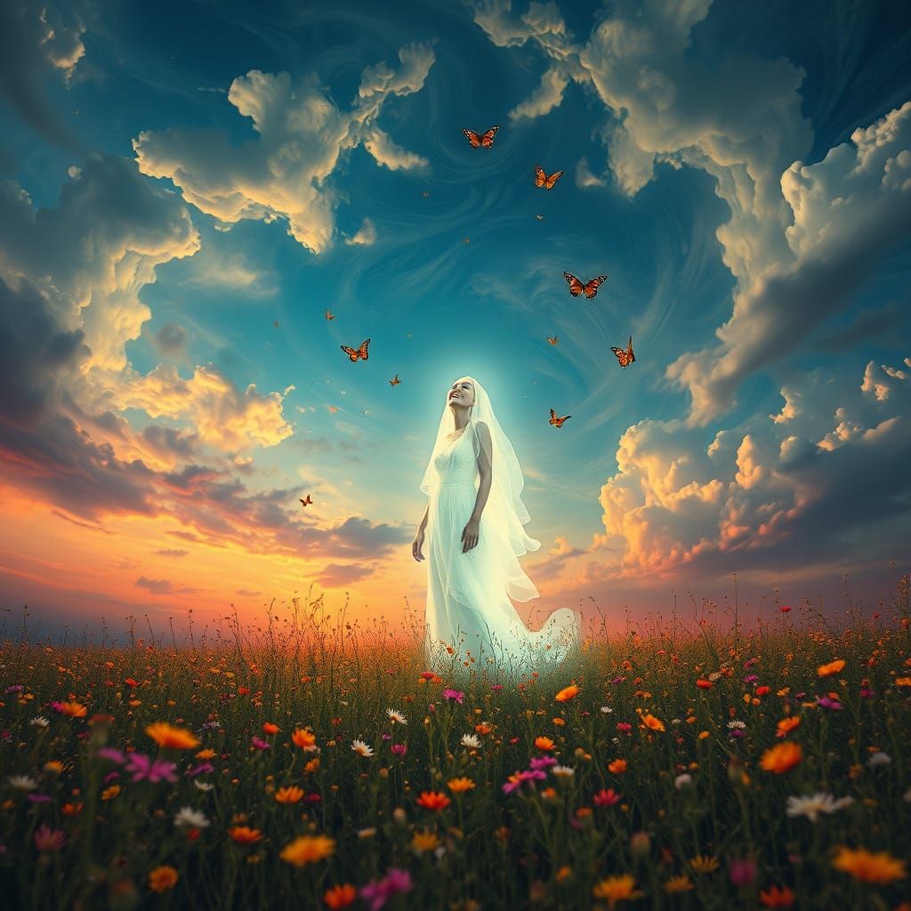 Ethereal Light Figure in Dreamlike Landscape