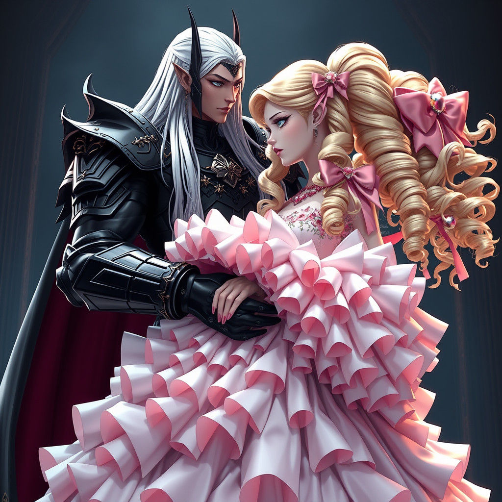 Dark Elf King and Pink Anime Bride