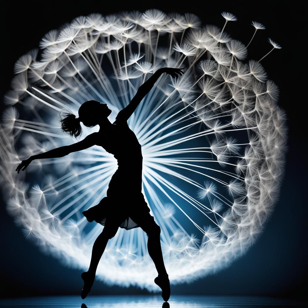 Create a captivating image featuring a silhouette of a person in a dance pose. The individual, rendered in a dynamic pos...
