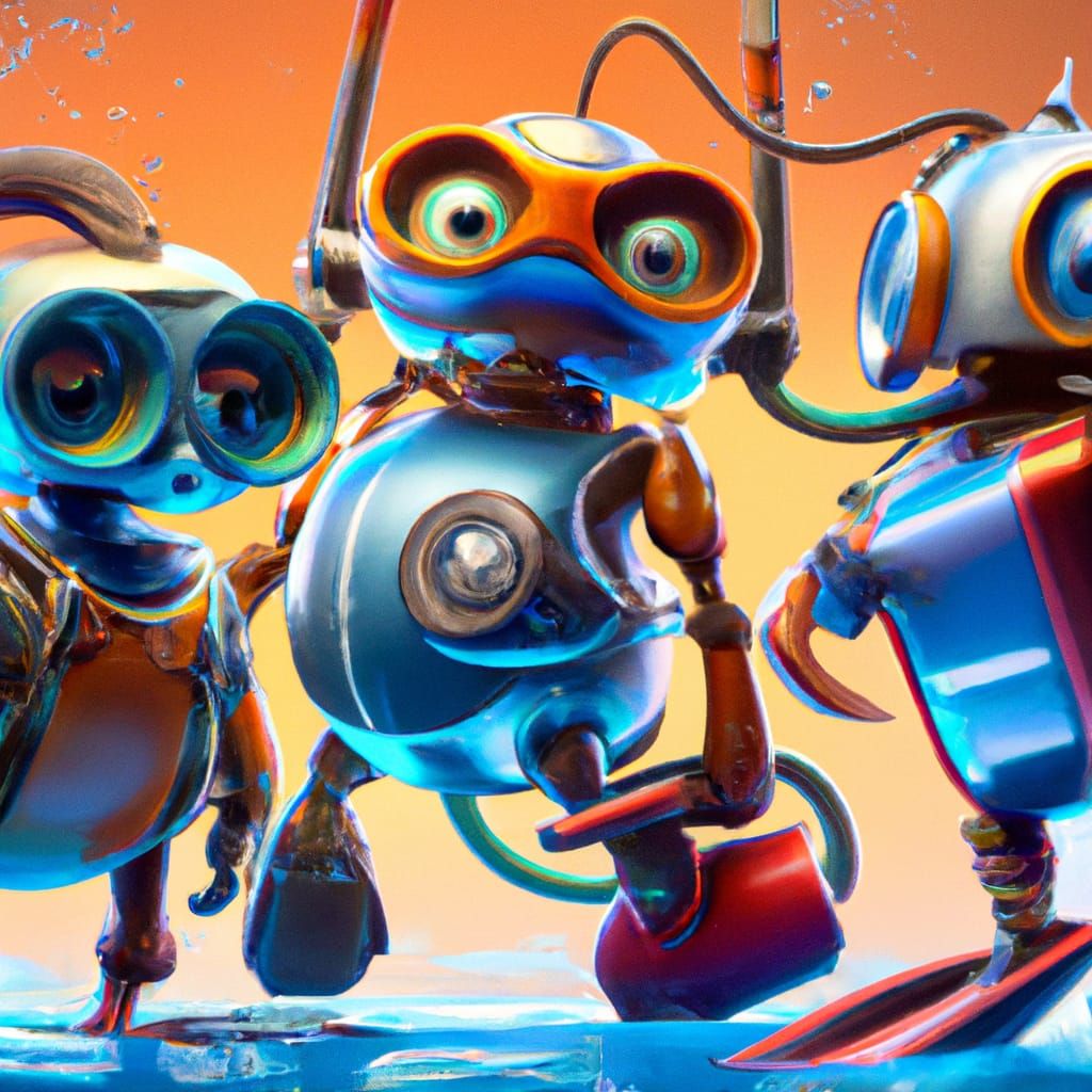 Underwater Robot Trio in Detailed 3D Art