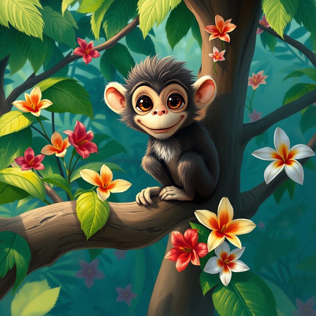 Whimsical Jungle Monkey in Vibrant Colors