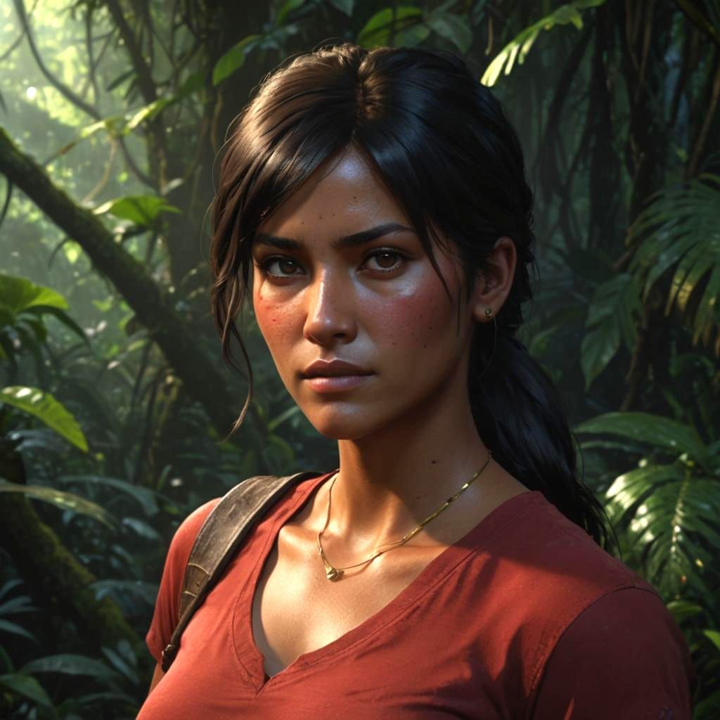 Chloe Frazer Portrait in Rainforest, Hyperdetailed Art