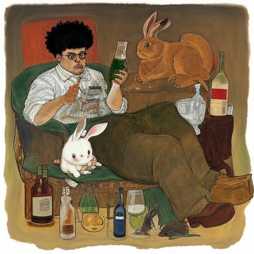 Unpleasant Rabbit Consuming Alcohol: Expressionist Art