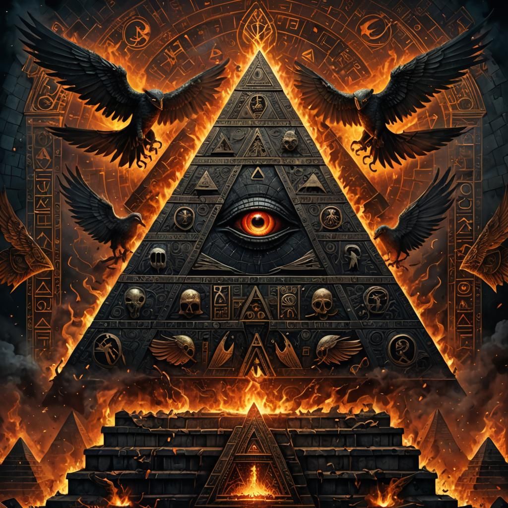 Black Pyramid Mosaic Icon in Dark Fantasy Art