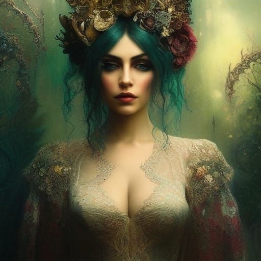 Detailed Woman in Lace, Zentangle Art Style