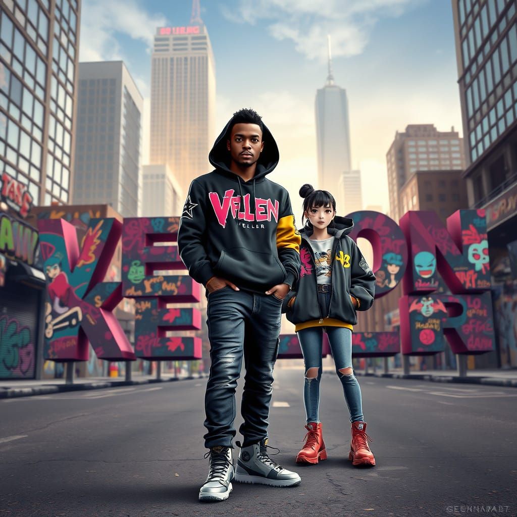 Anime-Style Portrait of Young African American Rapper Veshon...