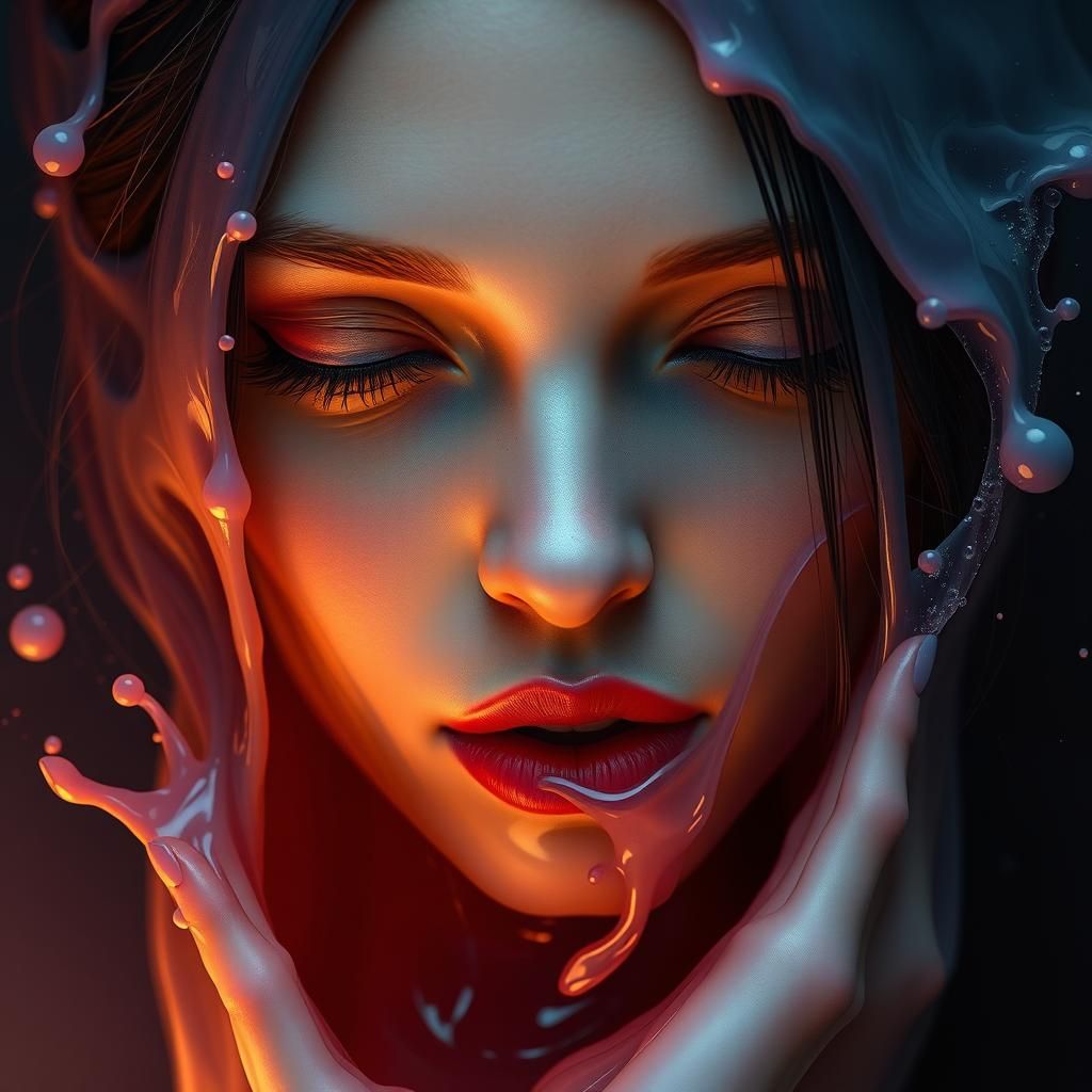 Melting Woman's Face: Detailed Fantasy Art