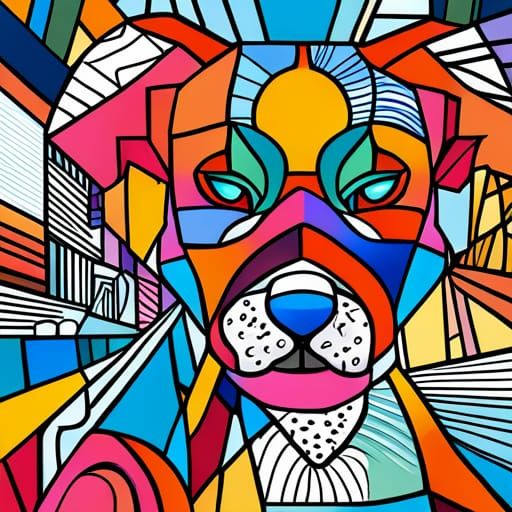 Cubist Coloring Page of Cats and Dogs