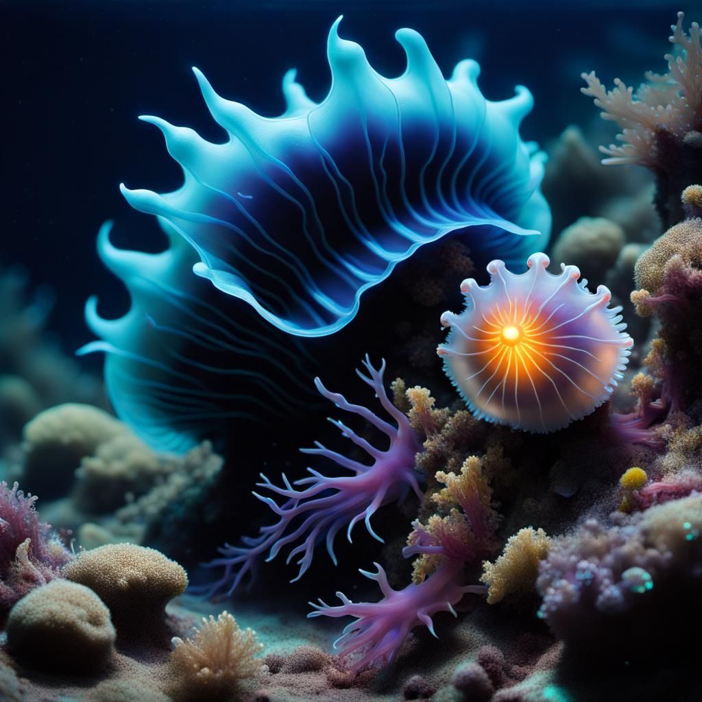 Cosmic Nudibranch Civilization Unveiled in Radiant Biolumine...