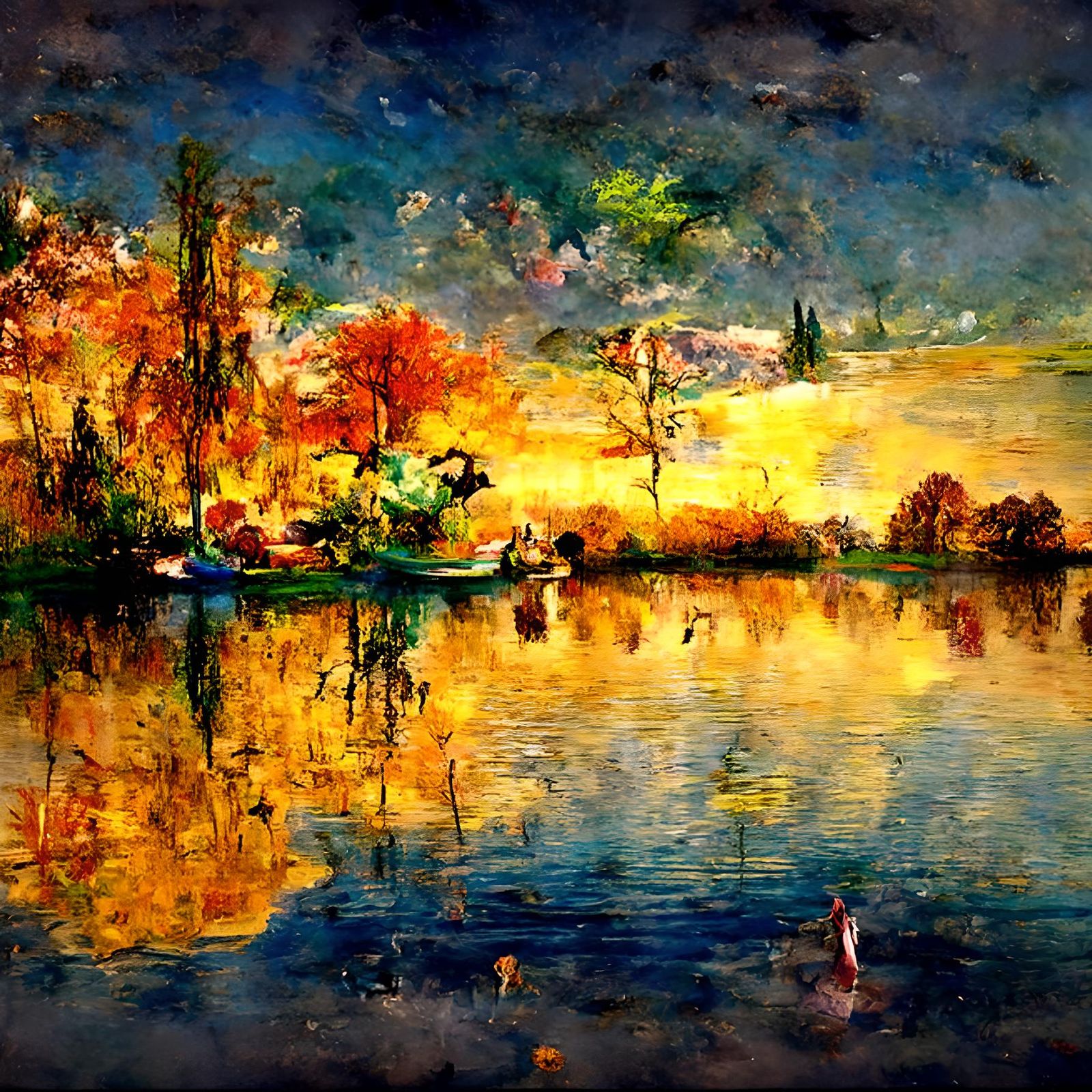Whimsical Lake Landscape in Impressionist Style