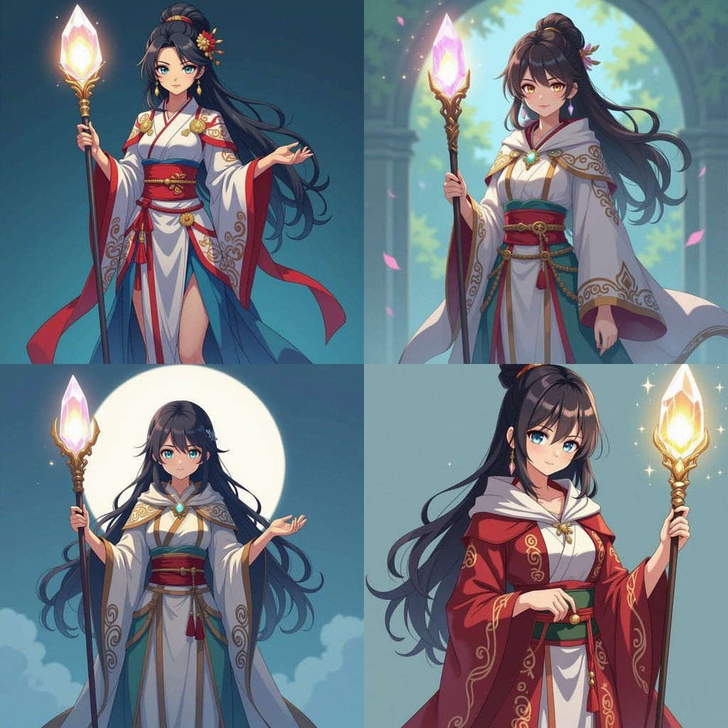 Shounen Anime Mage Heroine with Glowing Staff