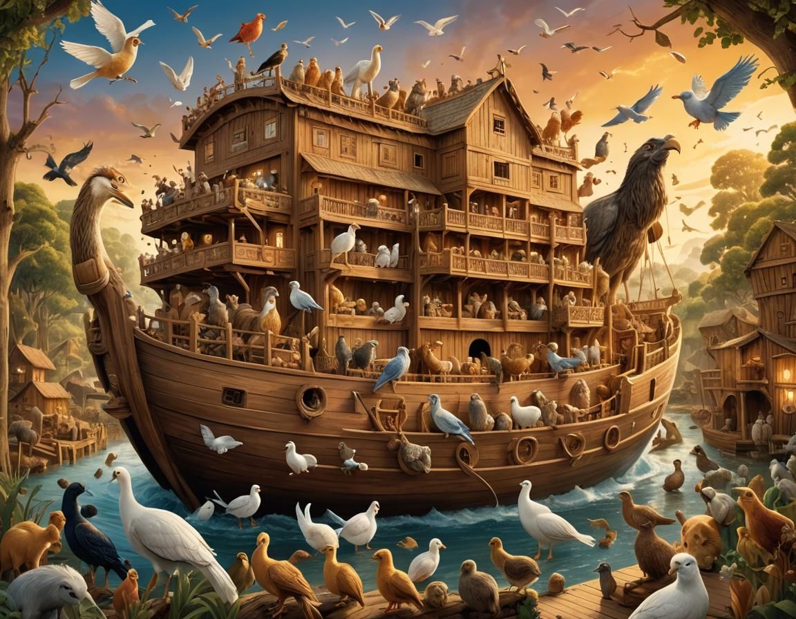 Noah's Ark: A Whimsical Fantasy Illustration