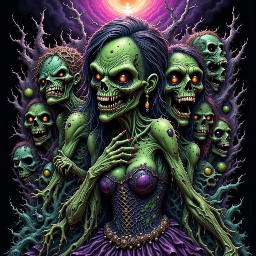 Gothic Zombie Girls in Neon Prom Dresses